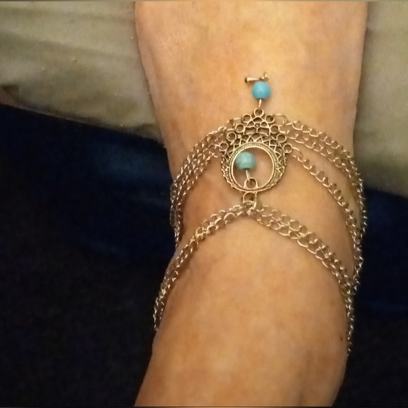 New & Unique Silver Anklet Multi-layer with Turquoise Beads - Picture 10 of 11